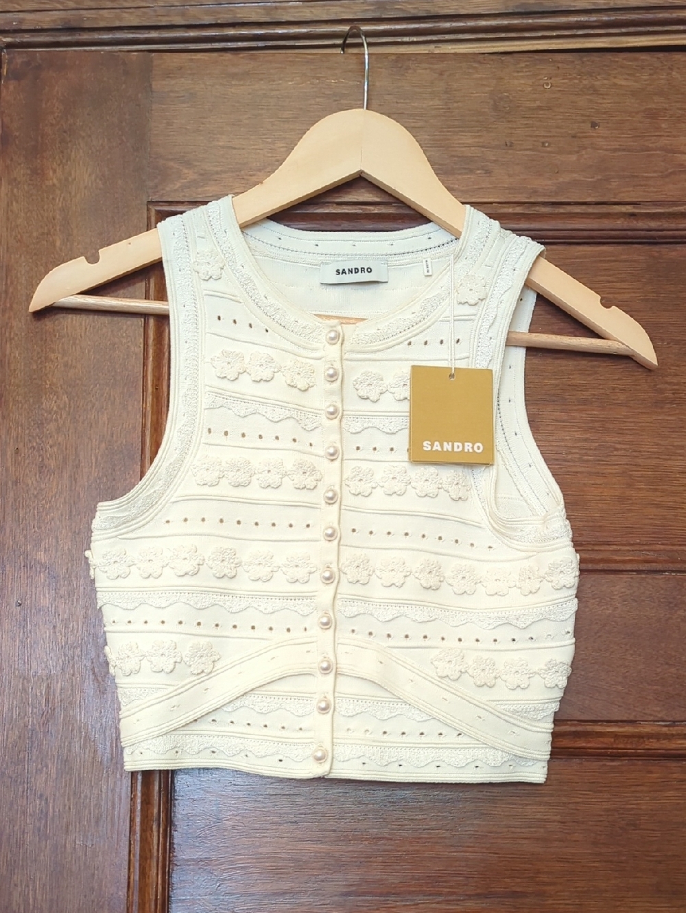 NWT Sandro Propriano Knit Cropped Tank | Cream Ivory | Size XS